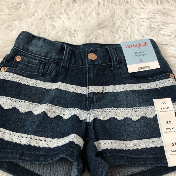 Cat & Jack Lace Front Decor Blue Jeans Shorts - Picture 2 of 7